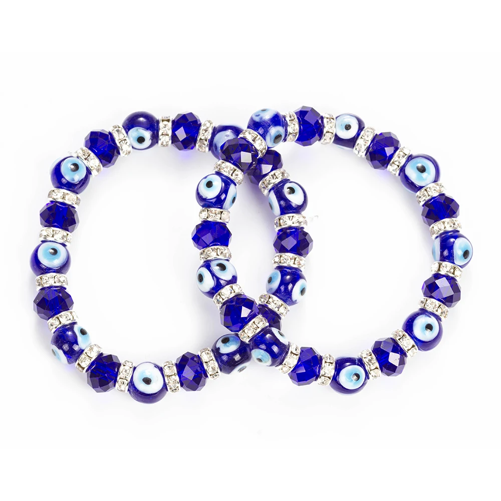 Pulsera con cuentas de cristal de ojo de la suerte, pulsera de cristal contra el mal de ojo para mujeres y hombres, joyería de moda ajustable EY5226