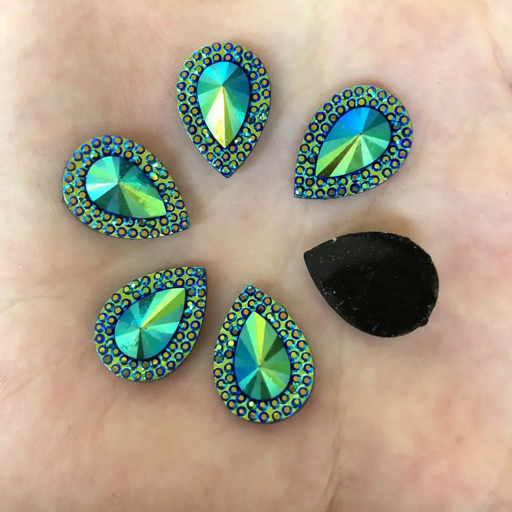 40pcs AB Resin 13*18mm Teardrop gem Flatback Rhinestone Scrapbook Wedding DIY Ornaments applique F496