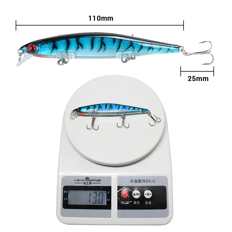 1Pc Minnow Fishing Lure 11cm 13g Artificial Hard Bait with 3 Fishing Hooks Lure 3D Eyes Fishing Wobbler Carp Fishing Tackle