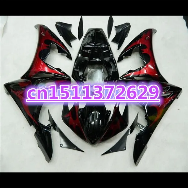 

Bo 100%NEW ABS Fairing bodywork for YZF R6 2003 2004 2005 YZF-R6 03 04 05 red flames in black YZFR6 600 03-05 fairing kit