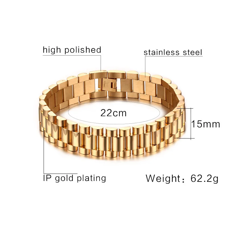 MEN LUXURY BRACELET,15MM STAINLESS STEEL DUDES ROLLIE HIP HOP BRACELET FOR MEN WRISTBANDS MALE JEWELRY