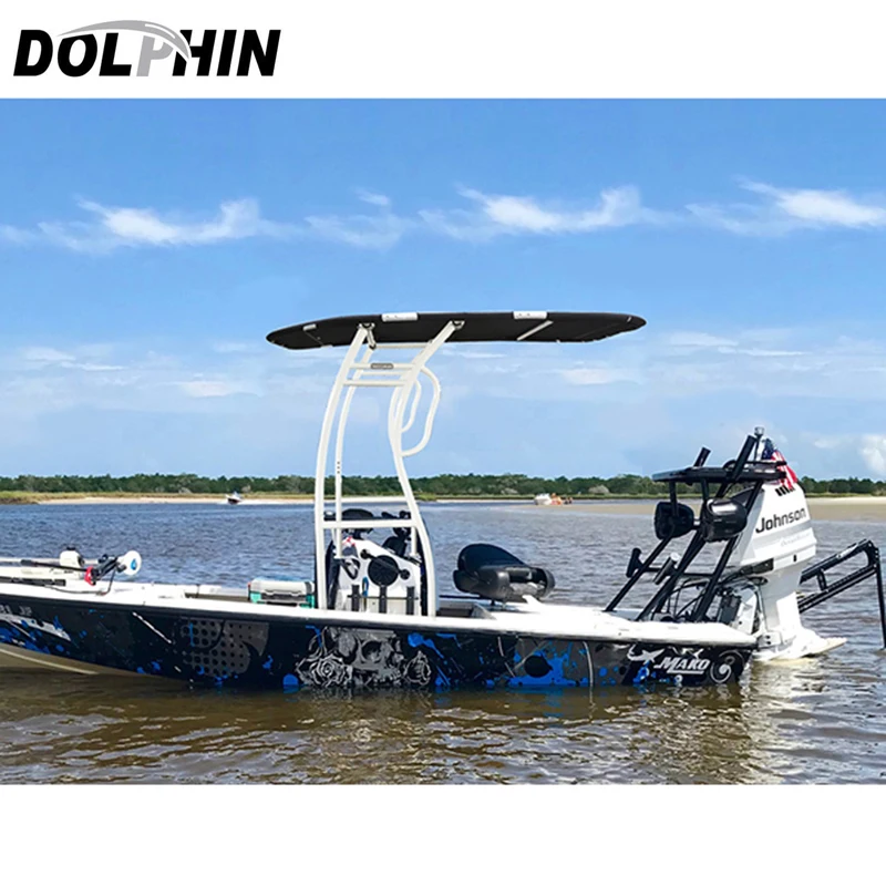 Dolphin Pro2 Heavy Duty Boat T Top, White Coated Frame, Black Canopy