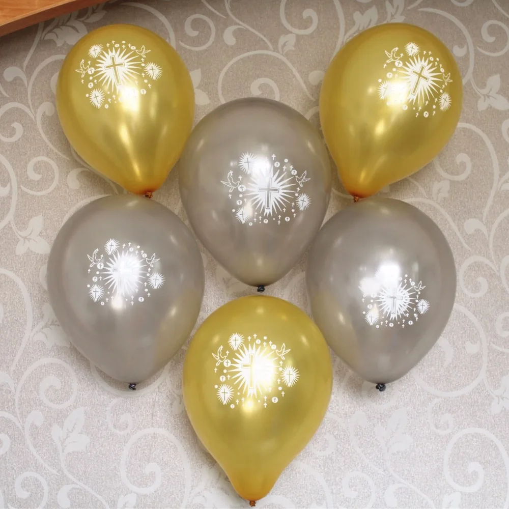 Boys girls baptism confirmation religious party decoration balloon gold silver latex balloons with dove cross 12 ct