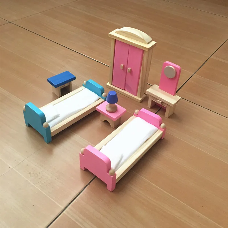 Casa de muñecas de madera en miniatura, muebles educativos, juegos de juguetes para niñas