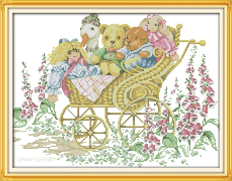 Happy liitle bears cross stitch kit 14ct 11ct count print canvas stitching embroidery DIY handmade needlework