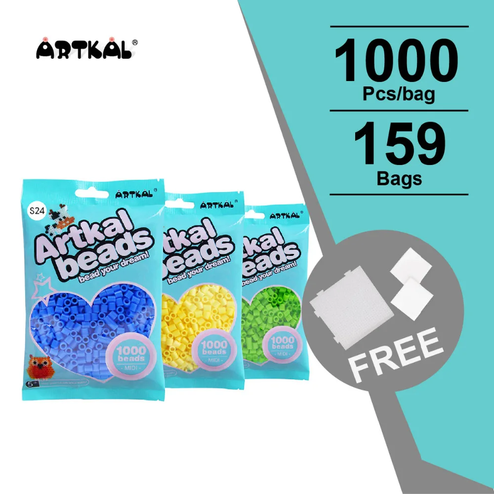 159 solid colors artkal beads 1000 pcs/bag midi 5mm perler beads kids handicraft toys