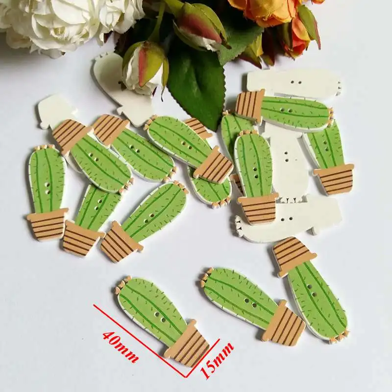 50Pcs Wooden Buttons Mixed Potted cactus 2 Holes decorativos Buttons Scrapbook Sewing Accessories Buttons Needlework botoes