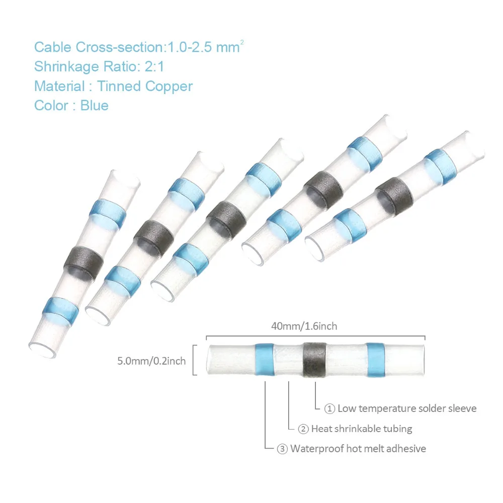 100PCS Waterproof Tin Solder Seal Electrical Connectors Heat Shrink Butt Connectors Waterproof Wire Connectors AWG 26 to10