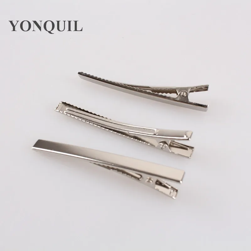 High Quality 60mm 100pcs/Lot Silver Metal Teeth Hair Clip Barrette Hairpins Hairclip Bow Headwear Fabric DIY Hair Accessories