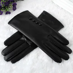 High Quality Leather Female Fashion Winter Plus Coral Velvet Warm Black Glove Women Driving Touch Phone Screen Glove Mittens B76