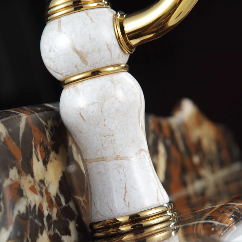 High quality Bathroom luxury gold Brass marble Hot and cold Water tap golden European Basin Faucet Sink Mixer Tap Faucet