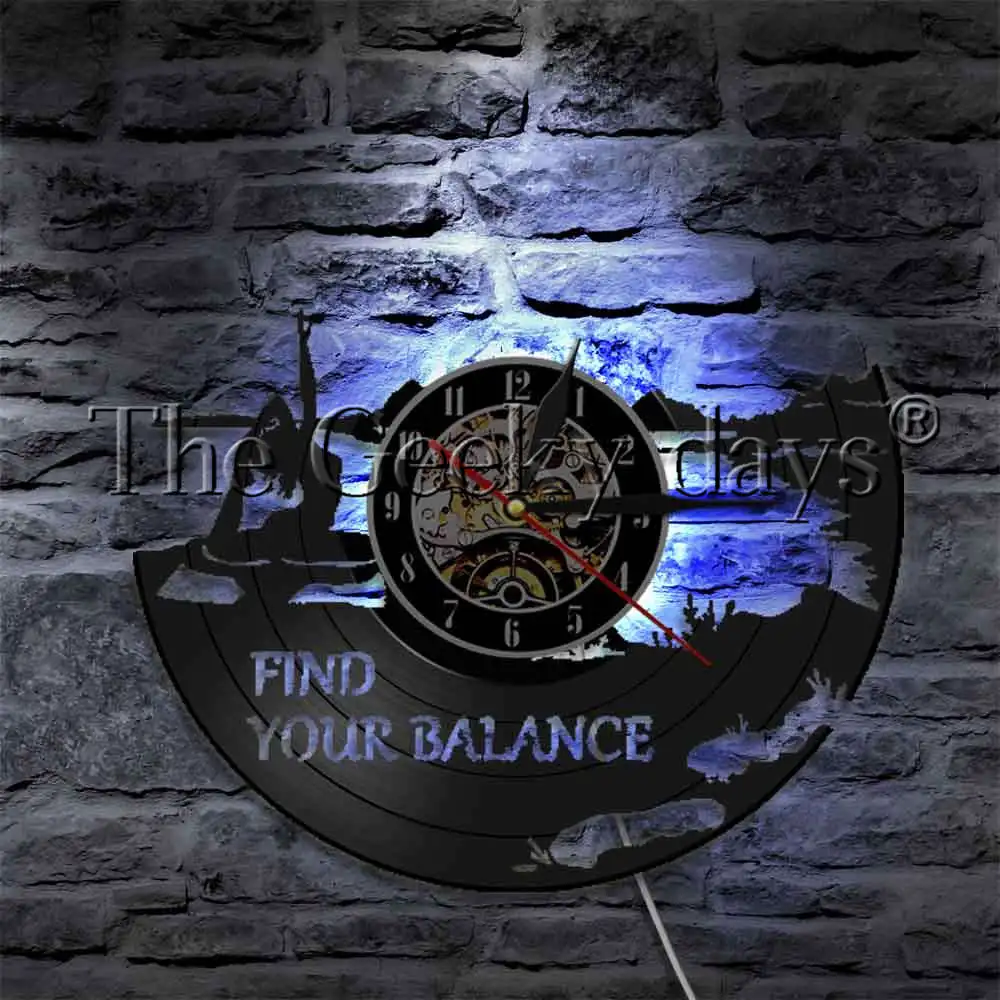 Find Your Balance Mandala Yoga Vinyl Record Wall Clock With LED Backlight Meditate Zen Multi Colors LED Sign Mood Light