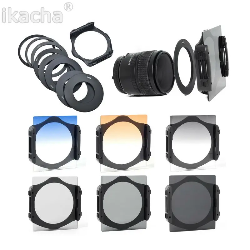 Camera Lens Filter Kit ND2 ND4 ND8 Graduated Grey Orange Blue Filter + 9 Pcs Adapter Filter For Cokin P Set High Quality