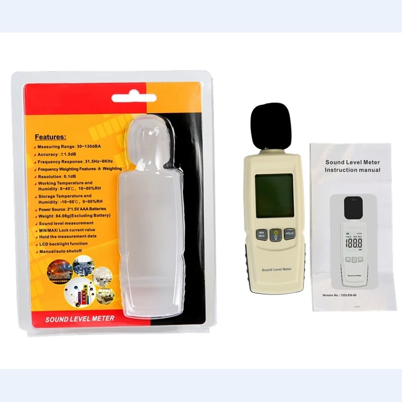 30-130dB Digital Sound Level Meter Portable Noise Tester Decibel Meter Accuracy Noise Level Measurement with LCD Display Backlit