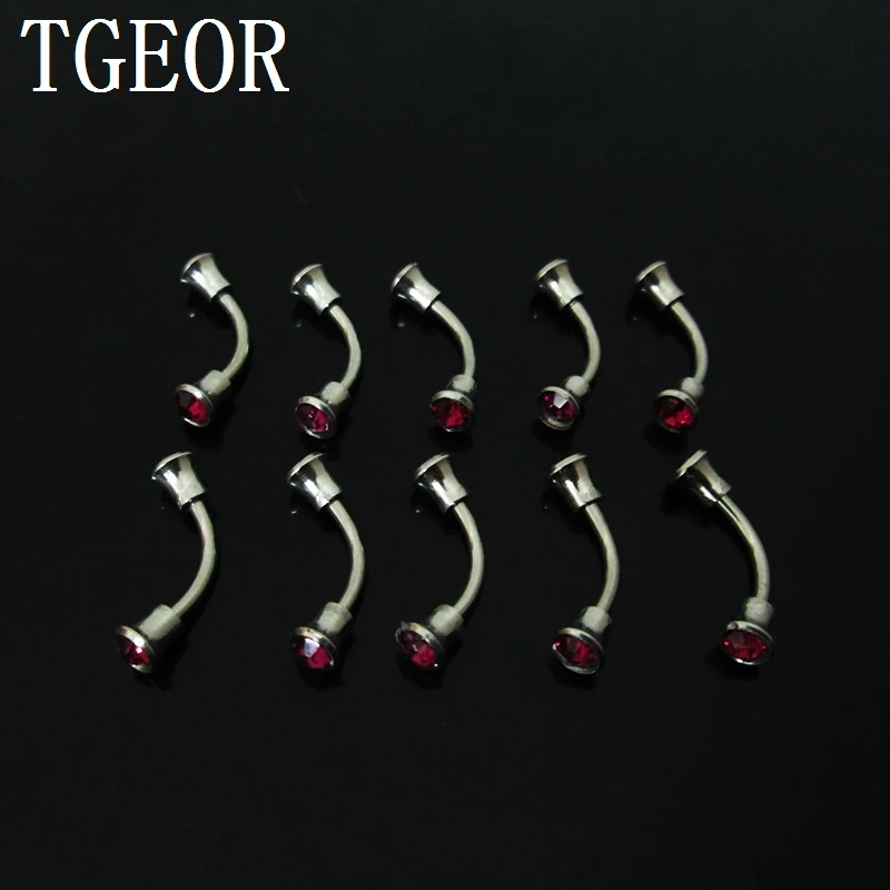 NICE 16G 1 Pair 1.2*8*4/4mm winebowl gem crystal curved barbell steel piercing eyebrow ring free shipping