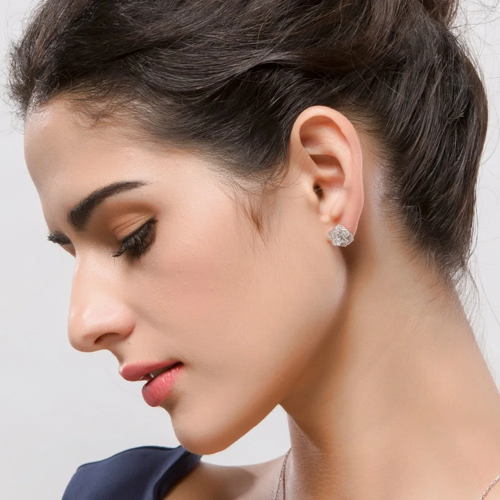 LUOTEEMI Trendy Statement Rose Flower Cubic Zircon Champagne Gold-Color Stud Earrings For Women Luxury Brincos Wholesale Items