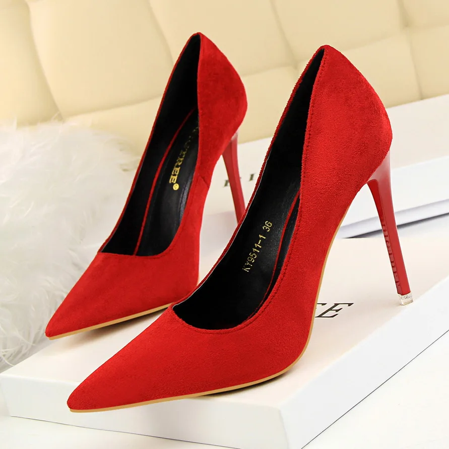 BIGTREE NEW suede pumps OL office shoes women's high heels pointy shoes fashion women's casual wedding shoes