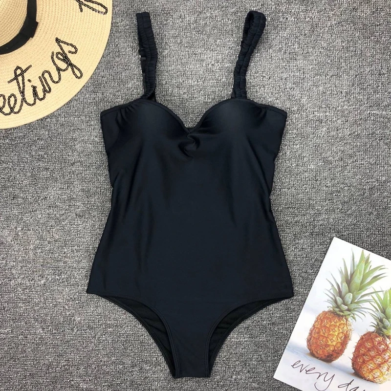 Bañador Sexy de una pieza para mujer, traje de baño blanco y negro, Monokini de realce, ropa de playa unicolor, novedad de 2022