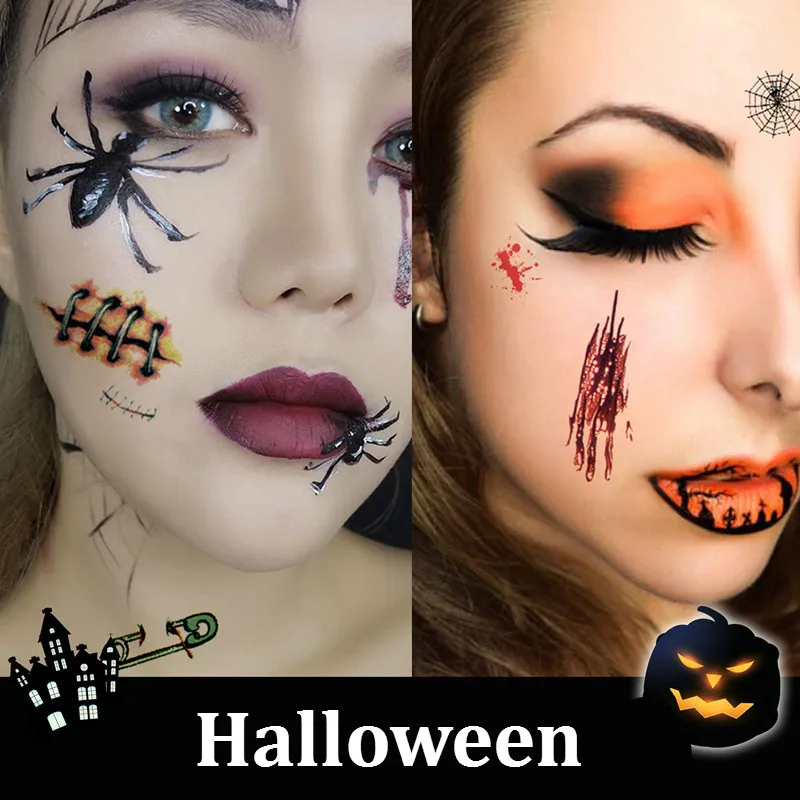 500pcs Weird Holloween Temporary Tattoo Terror Design Henna Arm Body Art Tattoos Halloween Horror Bloody Funny Tattoo Stickers