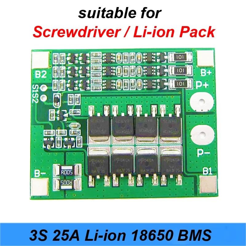 

3S 25A для отвертки, защитная плата для аккумулятора li-ion 18650 BMS PCM с балансировкой для модуля аккумулятора li-ion