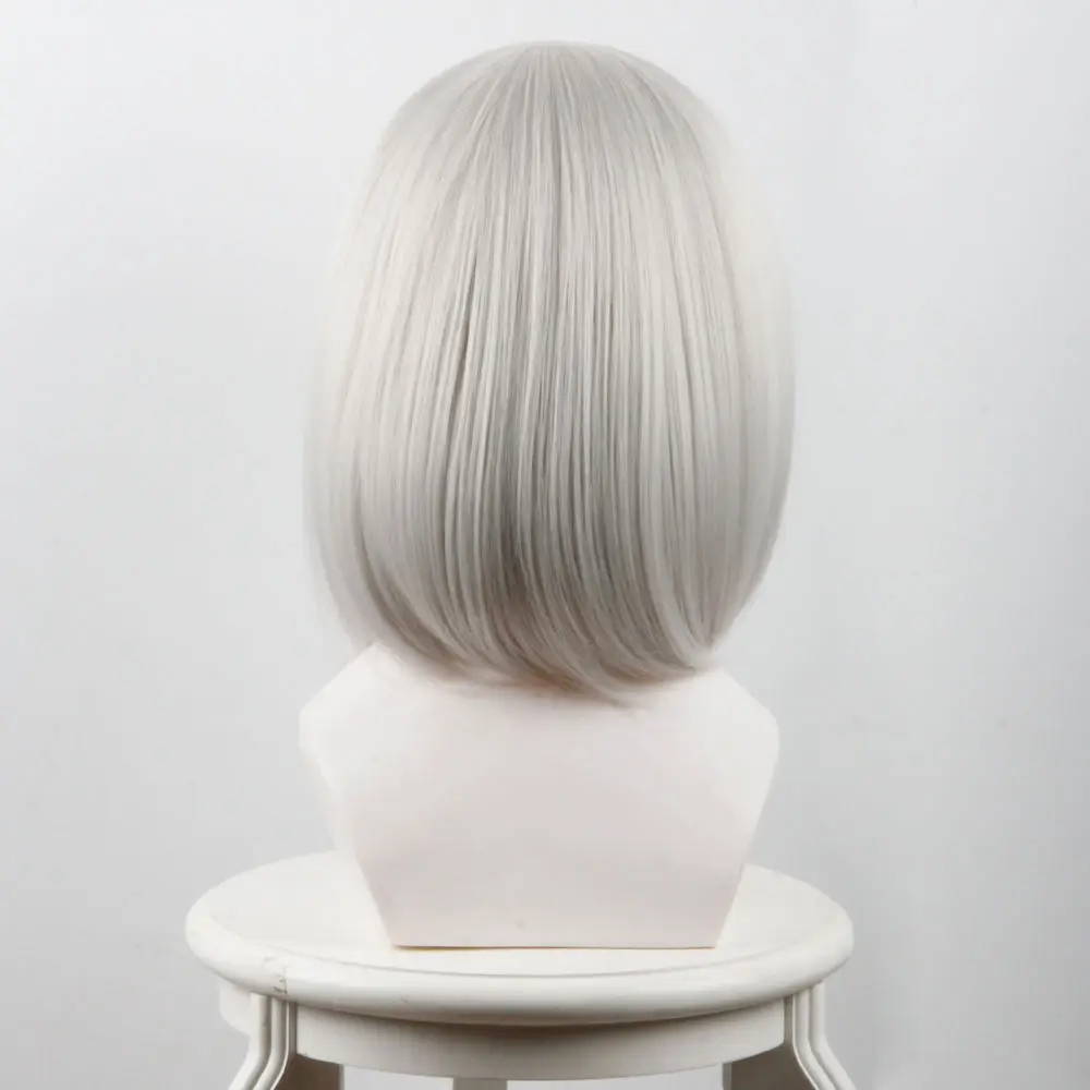 High Quality NieR:Automata 2B YoRHa No. 2 Type B Heroine Cosplay Wig Silver Grey Short Bobo Styled Synthetic Hair Wigs + Wig Cap