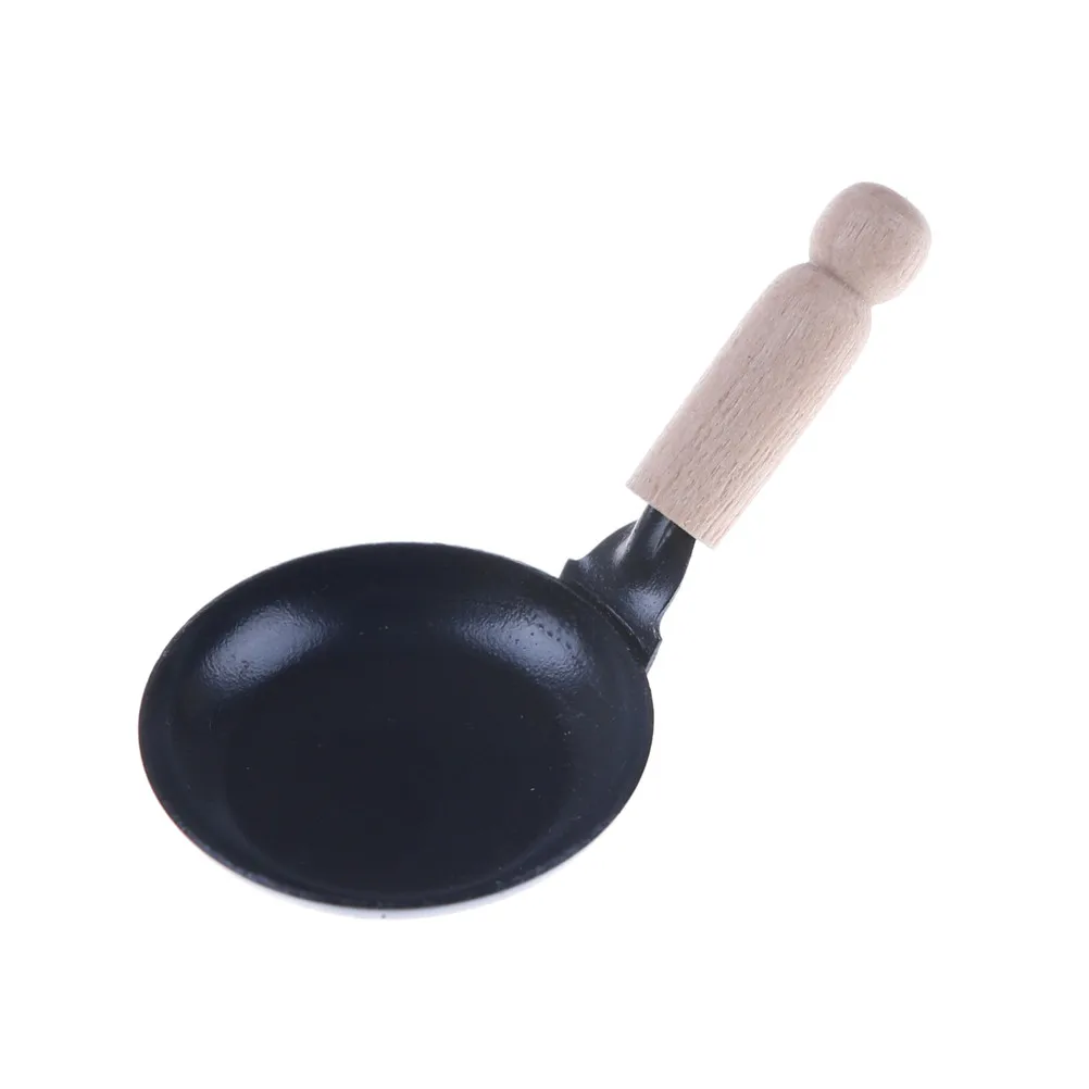 New Black Frying Pan Furniture Toys Dollhouse Miniature Kitchen Cooking Tool 1:12 Dollhouse Deor Birthday Gift For Girl Kids