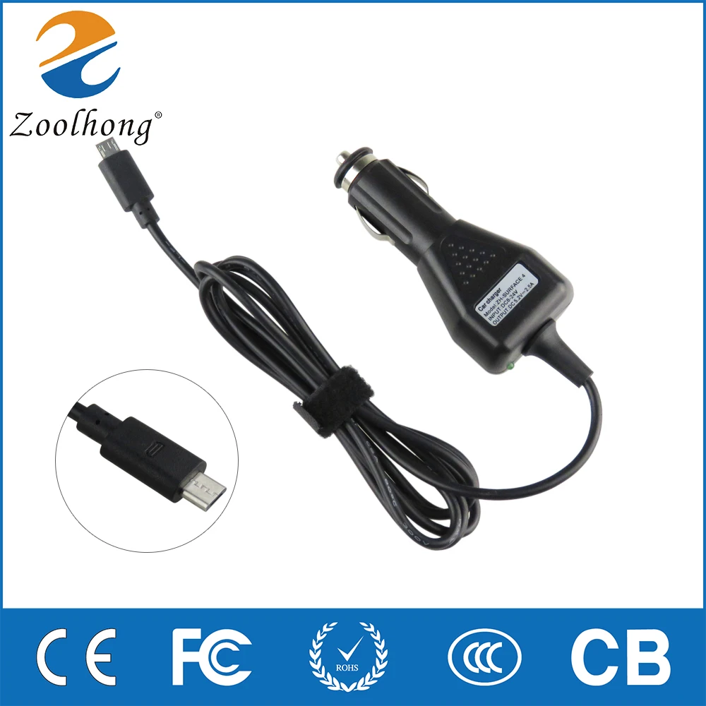 Zoolhong Factory High Quality 5.2V 2.5A 13W AC Laptop  Adapter Car Charger Adapter For Microsoft Surface 3 Tablet Car Charger