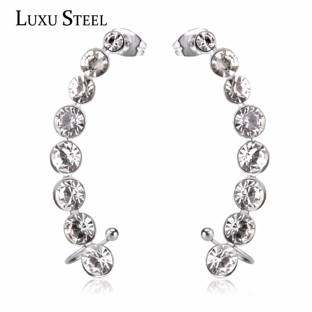 LUXUSTEEL Silver Color Clip Earrings 2020 Female Brinco Stainless Steel Round Cubic Zirconia Long Earrings Wedding Jewelry