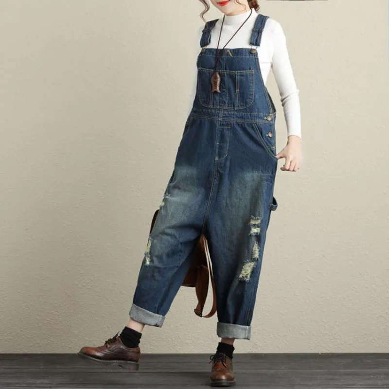 Free Shipping 2023 New Fashion Ladies Overalls Harem Pants High Quality Denim Jeans Loose Jumpsuits And Rompers Plus Size S-XL