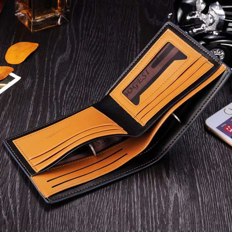 Bogesi Short Horizontal Vertical Design Men\'s Leather Purse Man Wallet Credit Card Holder For Male