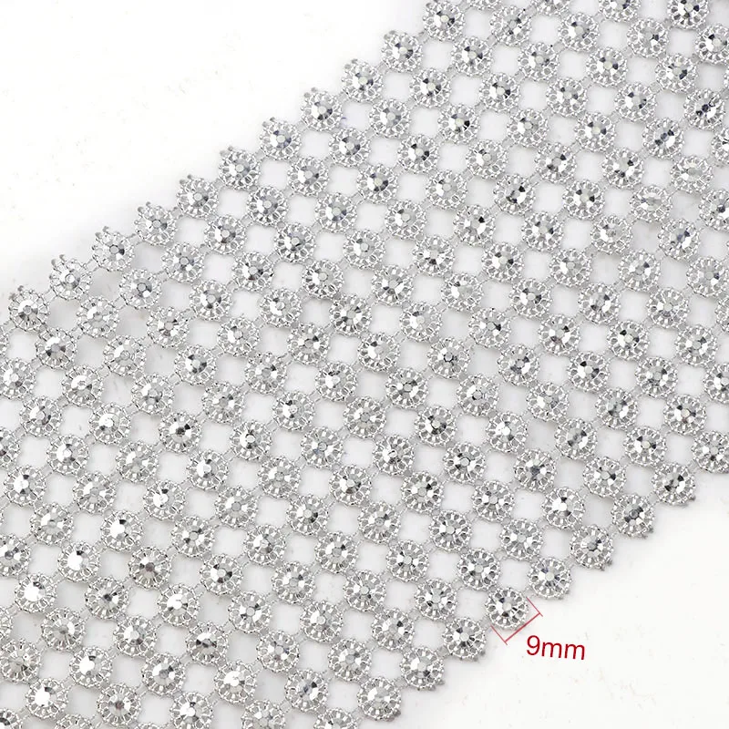 1 Yard 12 righe 9mm Hollow strass Mesh Trim (senza strass) argento plastica ABS da cucire per la decorazione di gioielli artigianali fai da te