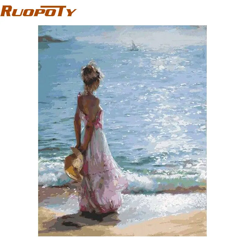 

RUOPOTY Frame Figure Painting Sea Girl DIY Painting By Number Unique Gift Box Send Home Decor Hand Painted Artworks 40x50cm