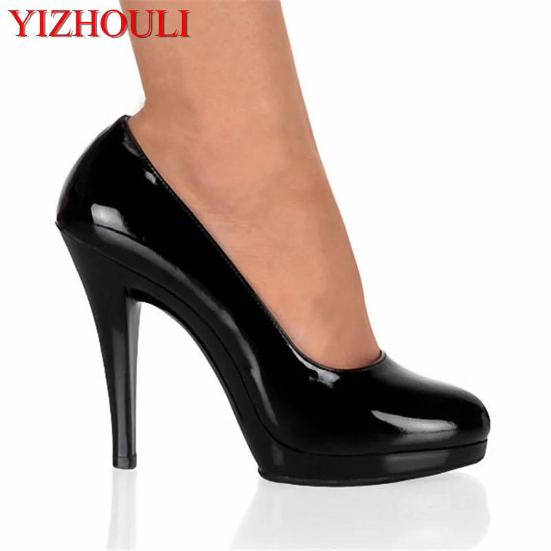 Black baking paint with 13 cm heels, nightclub dancing shoes, classic ankle strap design women's shoes