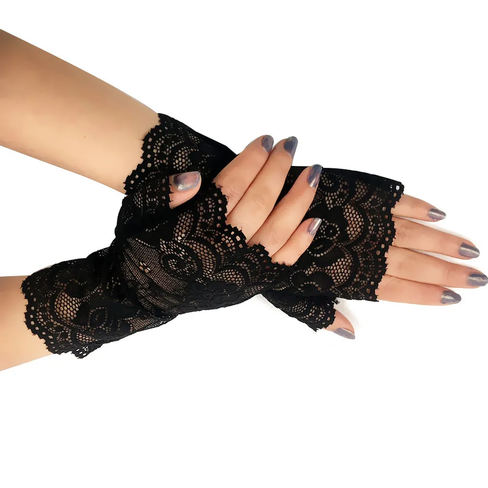 JaneVini Sexy Short Lace Wedding Glove Cheap Fingerless Wrist Length Bridal Gloves Evening Party Dance Gloves Mariage Accessoire