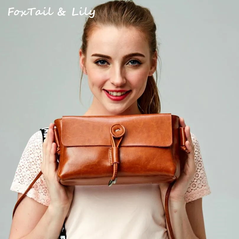 

FoxTail & Lily Women Genuine Leather Bags High Quality Luxury Designer Small Shoulder Bag 2017 Woman Messenger Bags Wax Cowhide