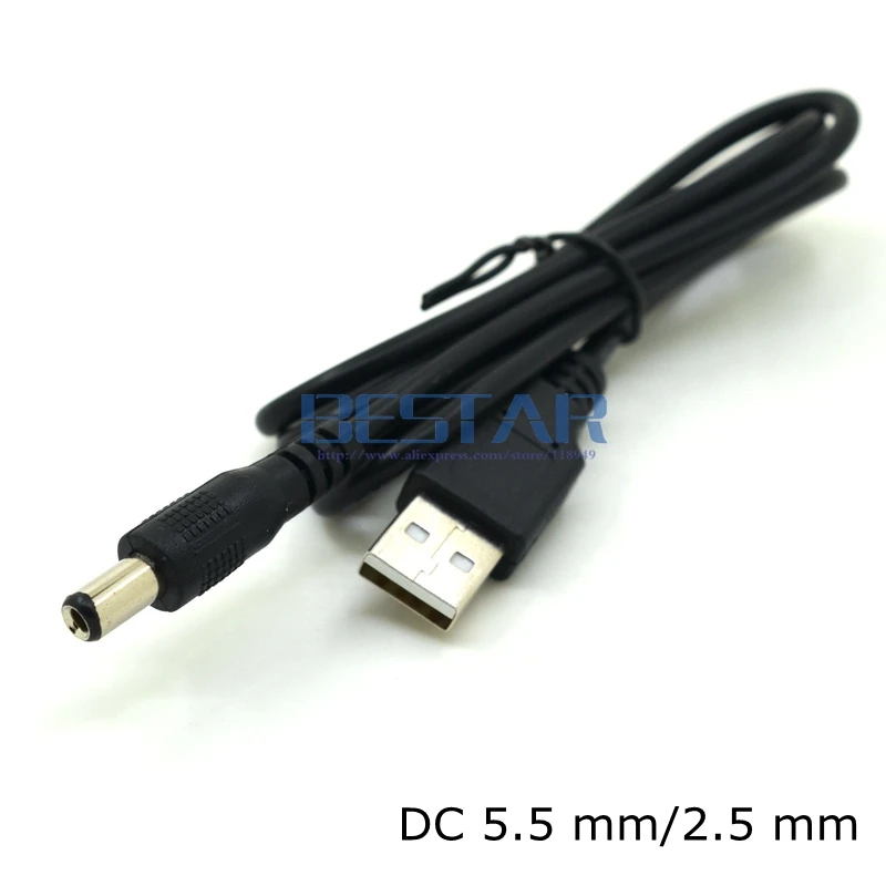 USB 2.0 Ke DC 5.5*2.5 Mm Siku Tabung 5 Volt Siku Kanan 5.5X2.5 Mm 5.5/2.5 5.5X2.5 Barel Jack Kabel Pengisi Daya 1M 3 Kaki