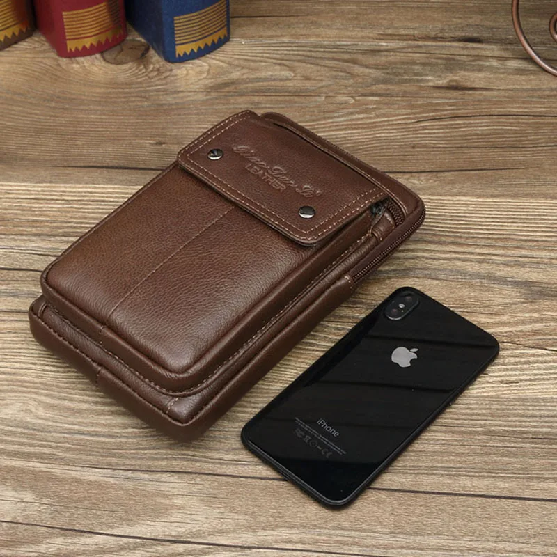 Genuine Leather Men\'s Shoulder Bags Small Square High Quality Multi-Function Messenger Bag Retro Business Office Mobile Phone St