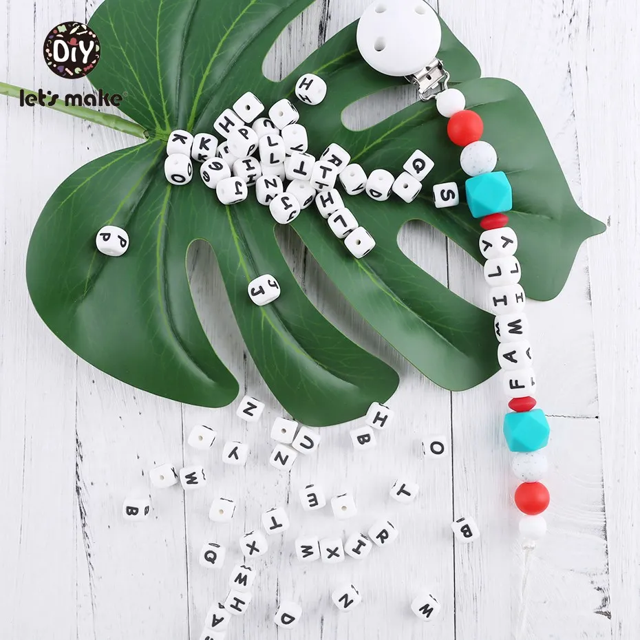 Let\'s Make 10mm 20pc Silicone Letter Beads Alphabet Letter Beads Food Grade Silicone Beads DIY Teething Necklace Nursing Beads