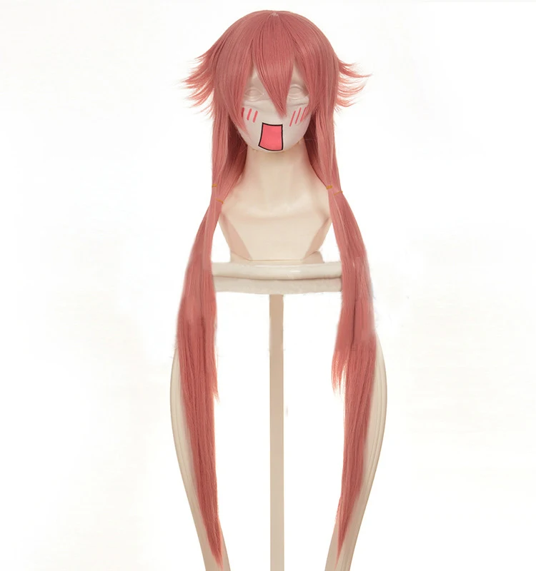 36'' 90cm Long Pink Yuno Gasai Wig The Future Diary Mirai Nikki Yuno Heat Resistant Hair Cosplay Costume Wigs + Wig Cap