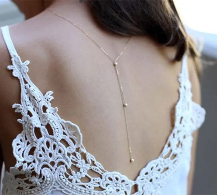 Dual Function Body jewelry Simple pearl necklace back chain For Wedding Fashion body jewerllery chains Women necklace  D1111