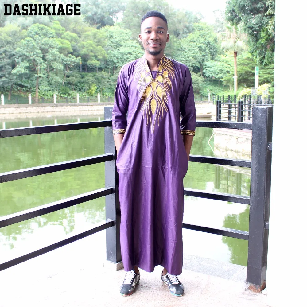 Dashikiage Unisex New fashion Bazin Long Shirt African Embroidery Kaftan Dashiki With Pockets