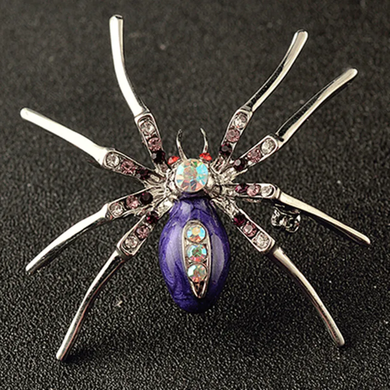 MZC High Quality Crystal Spider Jewelry Brooch Pins in Purple Pink Green Blue 2018 Crystal Animal Brooches For Women Birthday gi