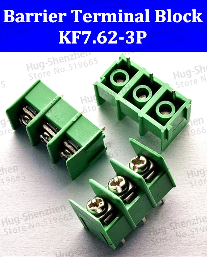 High quality 50PCS KF7.62-3P KF7.62 3Pin 7.62mm Green PCB Screw Barrier Terminal Block Connector