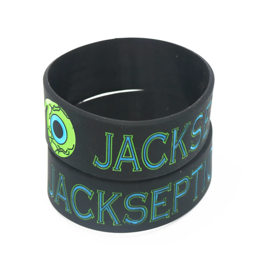 Hot Sale 25PCS 1 Inch Ink Filled Logo JACKSEPTICEYE Silicone Wristband Wide Green Eyes Games Bracelet&Bangels For Gifts SH202