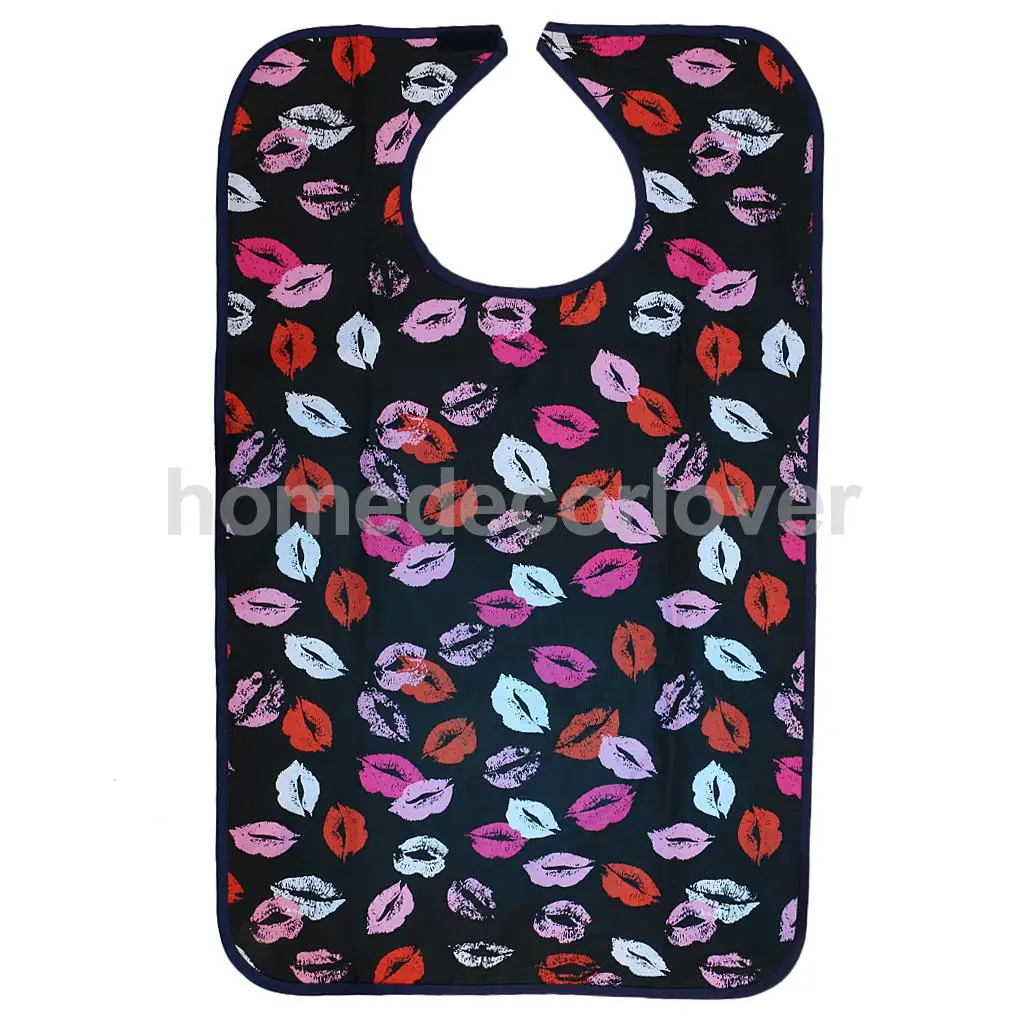 Reusable Waterproof Adult Elder Mealtime Bib Clothing Spill Protector Disability Aid Apron - Grid Lips Floral Flowers Print