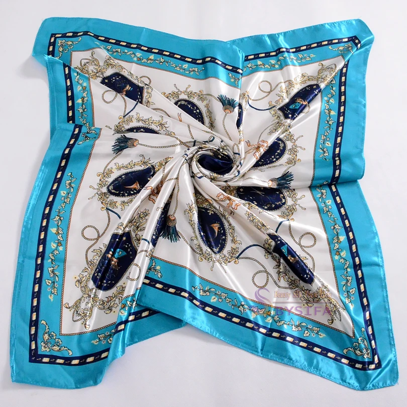 Fashion Female chain Pattern Satin Square Silk Scarf 90*90cm Brand Wine Red Polyester Neck Silk Scarf Printed For Autumn Winter