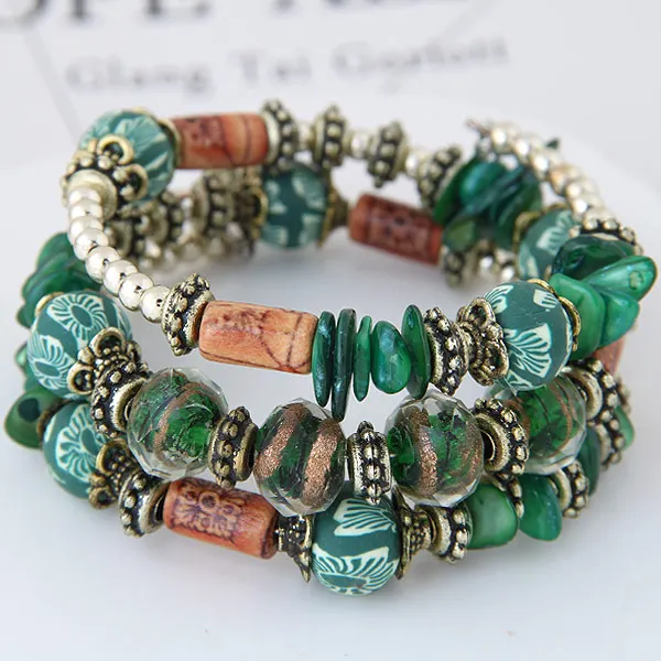 Women Gift Bohemian Ethnic Style Multilayer Beaded shell Elastic Charm Bracelets Jewelry for Women