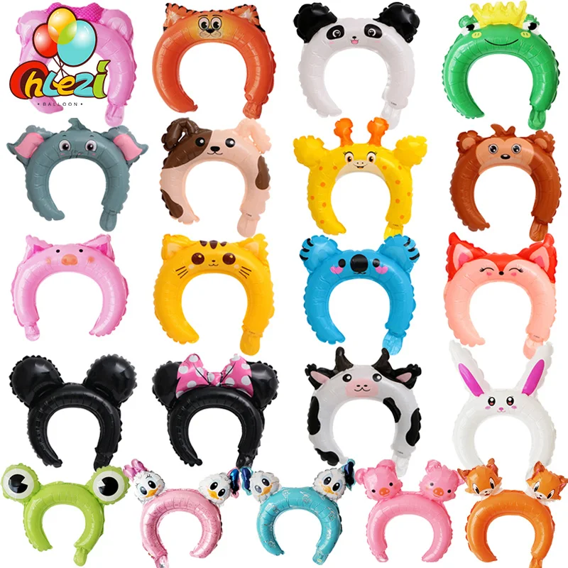 Wholesale Super Cute Headdress Balloons New Cartoon Animal Headband Balloon Frog Cat Fox Birthday Wedding Decoration Party Props