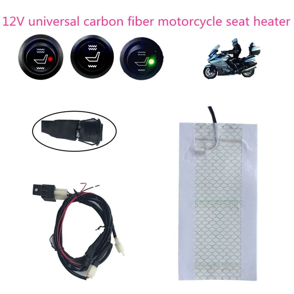 Universal Motorcycle ATV UTV E-BIKE round switch Carbon Fiber Seat Heater heated pad