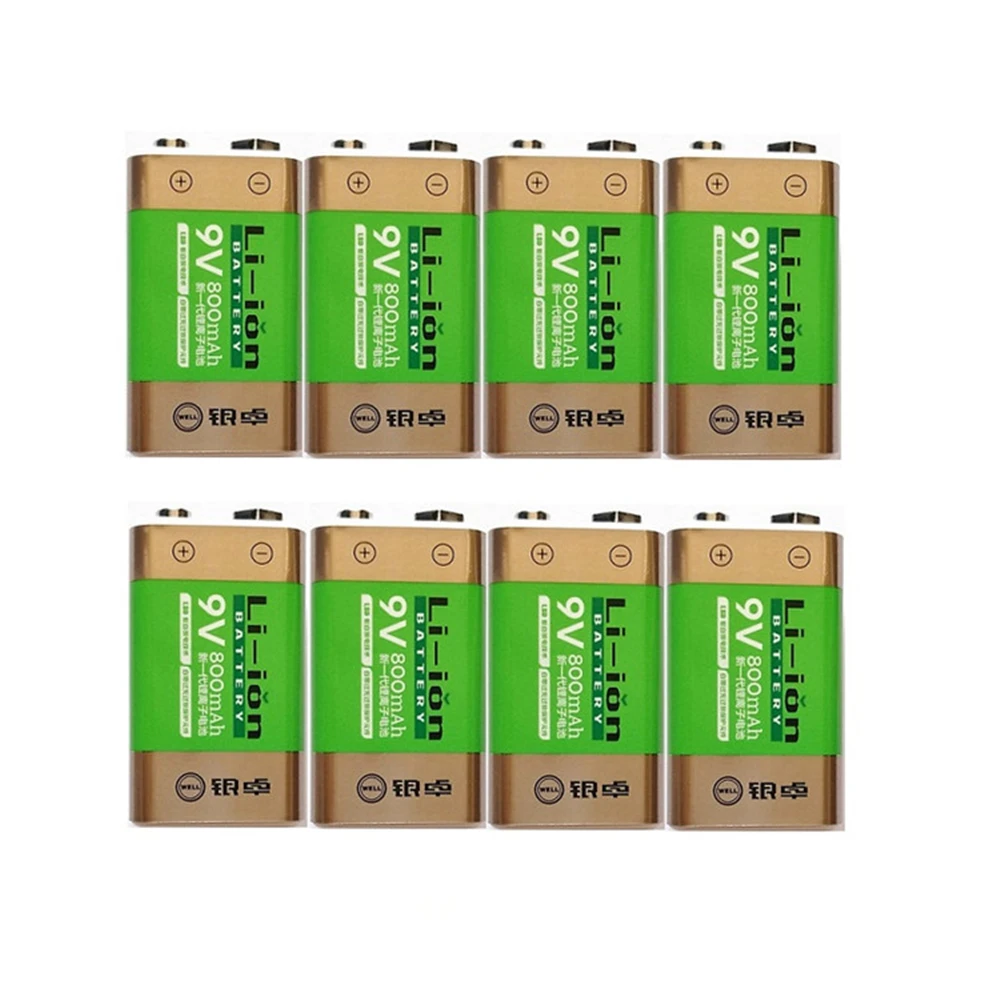 

Hot-selling 8pcs/lot 800mAh Li-ion 9 V Rechargeable Batteries For Smoke detectors Wireless Microphones